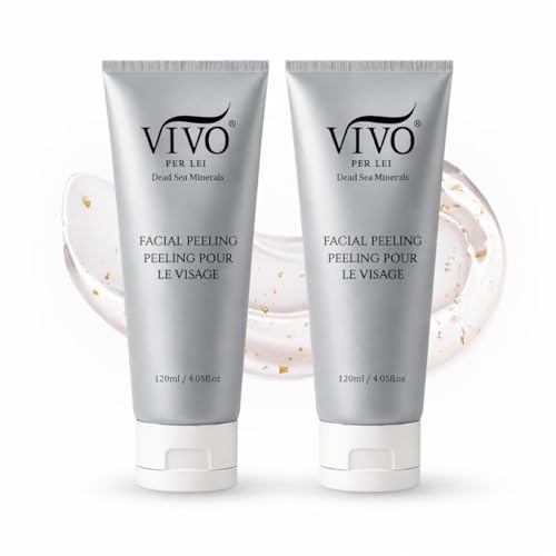 Vivo Per Lei Facial Peeling Gel - Face Peel Containing Dead Sea Minerals and Nut Shell Powder - Exfoliating Gel And Blackhead Remover (Pack of 2) Includes 2 Travel Facial Peel tubes