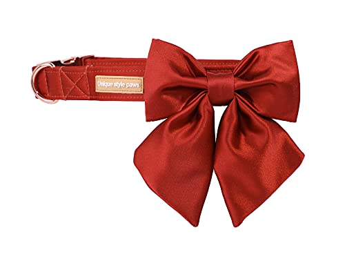 Unique style paws Hundehalsband aus Seide, einstellbar, langlebig, mit Schleife, Hochzeitsfliege, Halsband für sehr kleine Welpen und Katzen, Größe XS, Mandarine