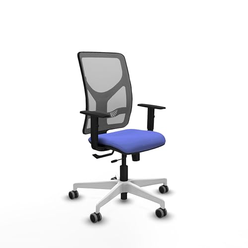 Piqueras y Crespo   Silla de Escritorio Calidad Precio Motilla con Brazos 1D, Apoyo Lumbar Regulable en Altura. Equipado con Sincro/Traslack y Espuma de Corte. Gris/Azul Claro