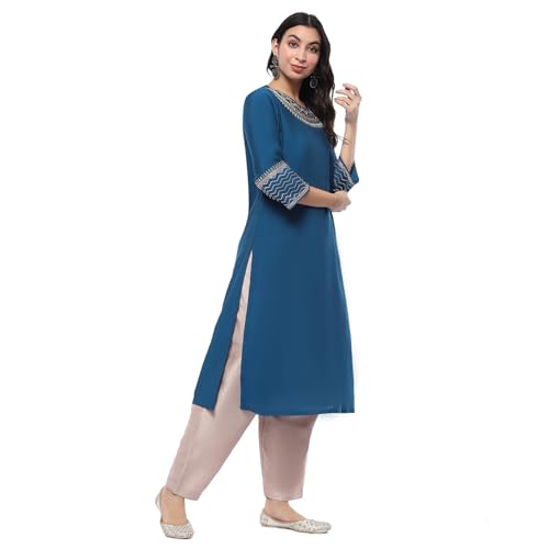 Image of BIBA Women Rayon Blend Straight Fit Solid Festive Kurta