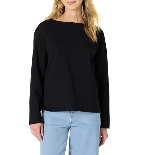Amazon Essentials Langärmliges Oberteil für Damen, 100% Baumwolle, mit U-Boot-Ausschnitt, Schwarz, Größe L