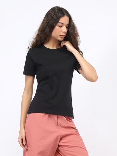 Image of NOBERO 100% Cotton T-Shirts for Women Stylish | Regular Fit | Solid T Shirts for Women 180 GSM Combed Cotton | Crew Neck Half Sleeve