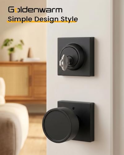 Image of Goldenwarm Black Door Lock Set with Deadbolt, Matte Black Privacy Door Knob and Deadbolt Set, Zinc Alloy Exterior Door Knobs, 2 Pack