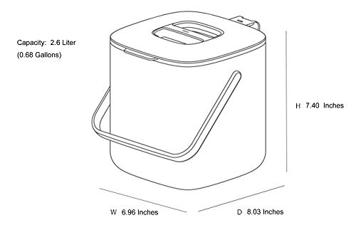Image of Litem Food Waste Basket Bin with Handle & Inner Bucket for Countertop Modular Kitchen 0.68 Gallons (2.6L) (Dark Gray)