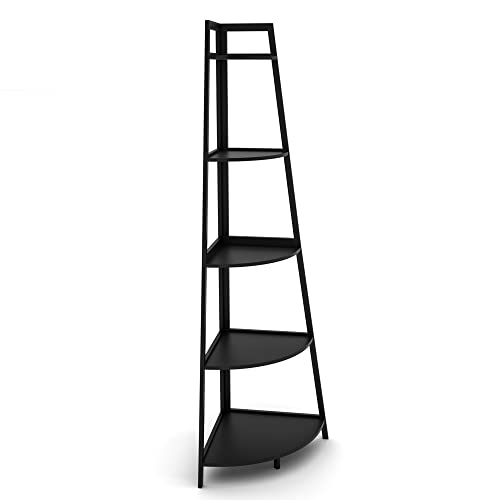 Wtz Upgraded Corner Shelf, 70.87 Inch Tall Bamboo Corner Bookshelf Stand, 5 Tier Bookshelf, Modern Bookcase, Open Ladder Book Case In Living Room, Bedroom, Office, Kitchen, Black #TOP14