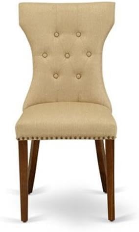 Miniatura 5 de East West Furniture GAP8T03 Gallatin Parson - Juego de 2 sillas de comedor tapizadas de tela de lino marrón con botones copetudos, color nogal