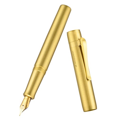 Image of Hongdian M2 Mini Brass Fountain Pen with Extra Fine Soft Golden Nib, Sleek Shape Short Pocket Travel Pen (Glossy Brass)