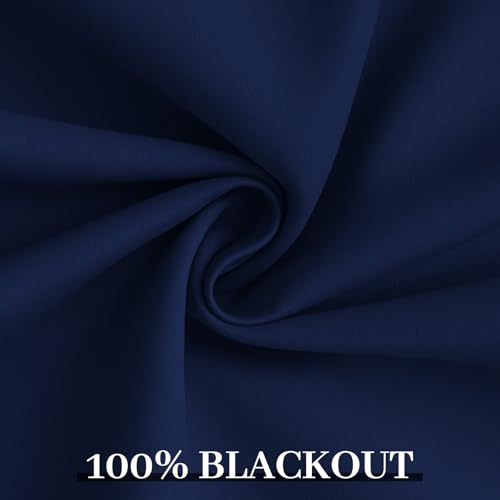 Yakamok Navy Blue 100% Blackout Curtains 84 Inches Long Thermal Insulated Window Curtain for Bedroom Living Room Darkening Set of 2 Panels Grommet Top Drapes with 2 Thick Layers 52x84 Inches Dark Blue