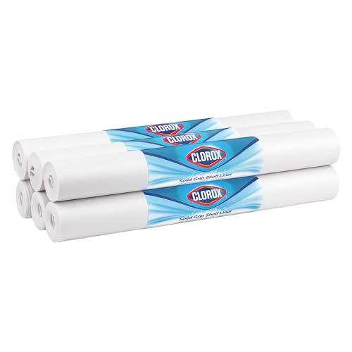 EasyLiner with Clorox Solid Grip Shelf Liner - Easy to Cut & Install for Closet, Pantry, Wire Shelves, Kitchen Cabinets - Non Adhesive Non Slip Shelf Liner - 20" x 6 ft. - 6 Roll Project Pack - White