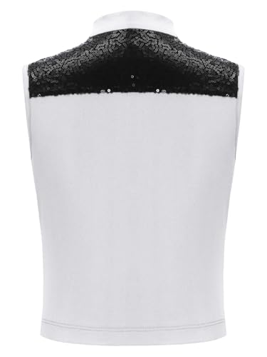 Kids Girls Shiny Sequins Hiphop Modern Dance Vest Performance Outerwear Sleeveless Bomber Jacket4