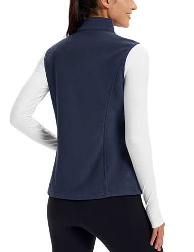 TACVASEN Damen Fleece Vest Outdoor Ärmellos Gilets Warm Fleeceweste mit Reißverschluss Taschen Sportweste für Frauen Blau XL