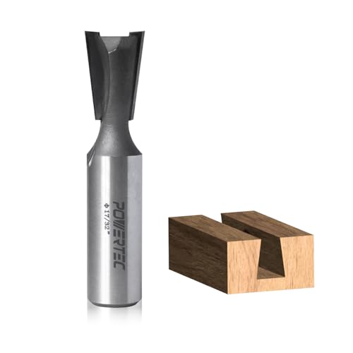 POWERTEC 7 Degree Dovetail Router Bit, 1/2" Shank, 17/32" Cutting Diameter, 25/32" Cutting Length, Tungsten Carbide Tipped Woodworking Router Bits for use on CNC Machine and Router Tool (73062)