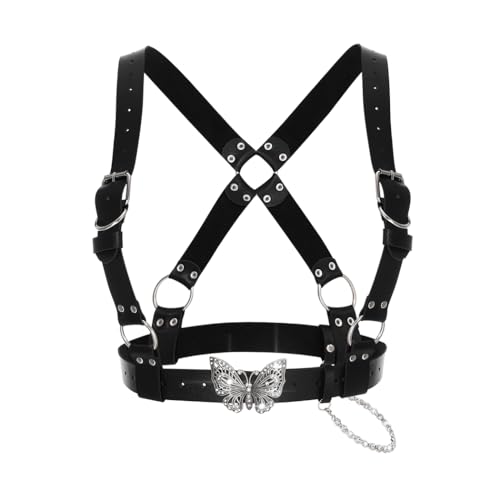 BODIY Women Goth Leather Harness Plus Size Waist Harness Belt Fashion Buckle Waist Belts Black Rave Body Harness