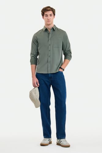 Image of SNITCH Men Casual Shirt | Regular Fit Long Sleeve Button-Down Collar Textured Style | Durable Polyester Twill & Single Patch Pocket for Work