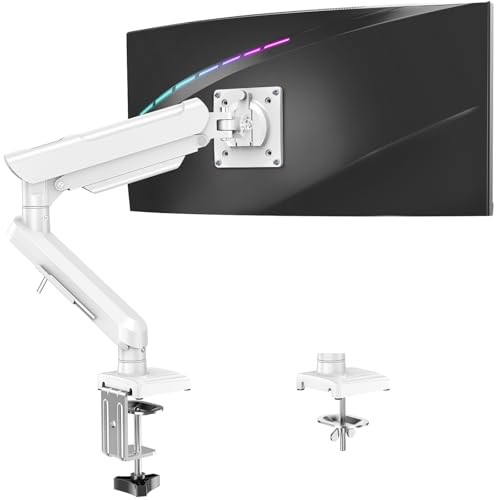 Single Monitor Desk Mount, 13-32 inch Adjustable Gas Spring Monitor Arm, Computer Display Stand Holder with Clamp and Grommet Base, Fits 4.4 to 22lbs Screens, VESA Mount Bracket, White, Freelift Pro