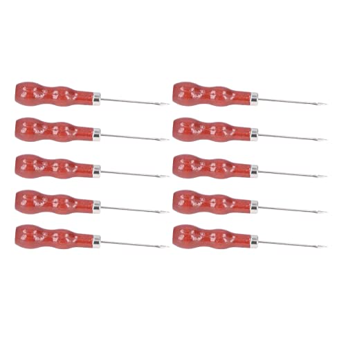 10Pcs Wooden Handle, Awl Gourd Shape Drilling Hole Gour D Leather Tailors Punch Sewing Stitching Shoe Repair Tool for DIY