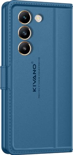 Image of KIVANO LUXE Compatible for Vivo T3 5G / Vivo Y200e 5G Luxury Handmade Leather Magnetic Flip Folio Case | Card Holder & Kickstand | Slim Protective Cover | Unisex - Blue