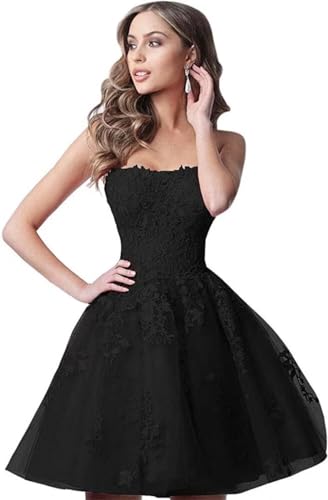 Image of Lace Homecoming Dresses Short A Line Strapless Formal Cocktail Party Gowns