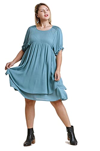 umgee USA Women s Short Puff Sleeve Keyhole Layered Dress (X-Large, Lagoon)