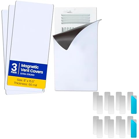 Seatern Magnetic Vent Covers & Metal Plates Bundle, 3 Covers (8" x 15.5") + 16 Adhesive Steel Strips for Non-Steel Vents Cover