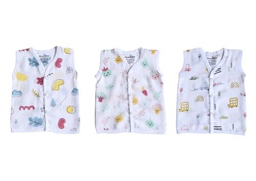 Image of MamaBee Organic Cotton Muslin Button Jabla | Printed Jabla | for Boys & Girls | Soft & Comfortable Baby Products | Sleeveless Vest | Snap Button Jabla |
