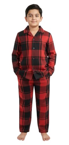 Image of Under Fourteen Boys Cotton Night Suit Set | Soft Breathable 2Pcs Sleepwear /Nightwear /Sleepsuit /Loungewear Co-Ord | Checks Top & Pyjama | Elastic Waist & Pockets | Multicolor Pajama Party & Gifting Set