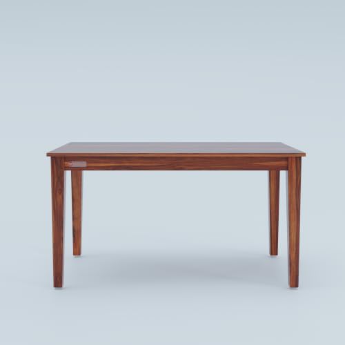 Image of DRIFTINGWOOD Amber Solid Sheesham Wood 6 Seater Dining Table Set with Rattan Back Chairs | White Rexine Upholstered Seating for Home & Dining Room (Honey Finish, DIY)