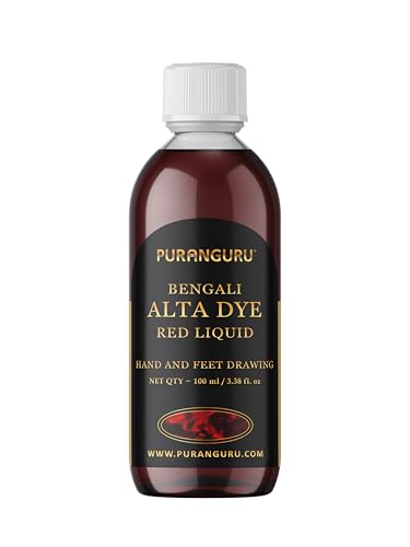PuranGuru Bengali Alta Dye | 100 ml Red Color Liquid | Hand & Feet Drawing | Durga Puja Feet Coloring | Bengal Festival New Year Pohela Boishakh | Traditional...