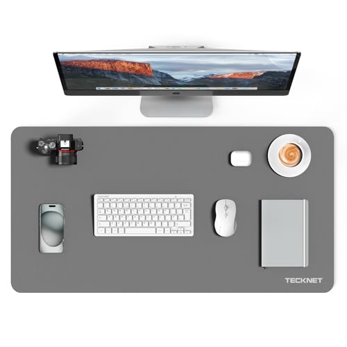 TECKNET Schreibtischunterlage, 80 x 40cm Große Tischschutzpolster,wasserdichte Laptop Desk Mat,PU Leder Tischunterlage, Abwischbar Schreibunterlage für Büro/Zuhause (Hellgrau)