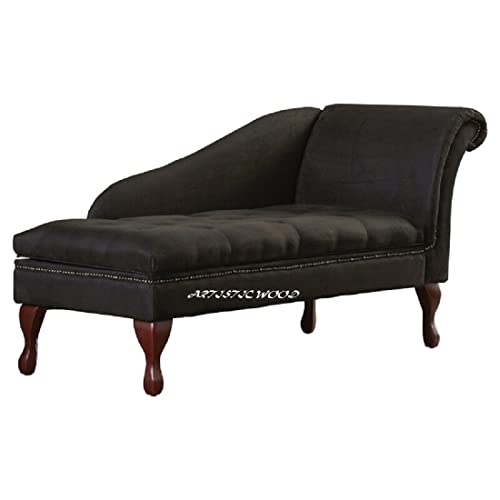Image of Velvet Left Arm Chaise Lounge Storage Couch Luxury for Offices, Bedroom, Living Room (Black)