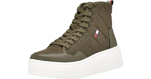 Tommy Hilfiger Gemmy High Top Sneaker Green Lace Up Rounded Toe Walking Booties