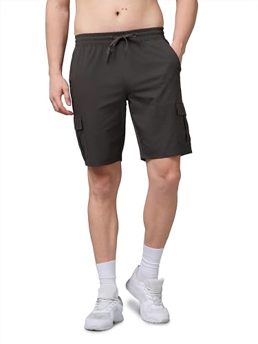 Image of TECHNOSPORT Men's Solid Slim Fit Sports Shorts TS Flexi Quick Dry Polyester Drawstring with Pockets UPF50+ for Gym Running Workout Anti Odour