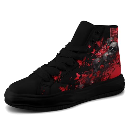 Skull High-Top Canvas Sneakers for Men Women Casual Comfortable Skateboarding Shoes, Gothic Design,Non-Slip Tennis Sneaker