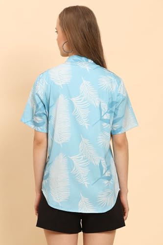 Image of Womens Casual Shirt Soft Beach Shirts Floral Tropic Print V Neck T-Shirt Short Sleeve Button Up Tops