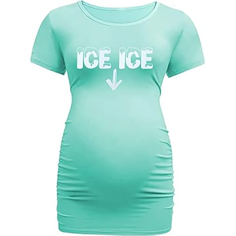 Maternity Women's T-Shirt Ice Ice Baby Pregnancy Announcement Tops Funny Letter Print Outfit Valentine's Day Tee(Green,XL) Cover