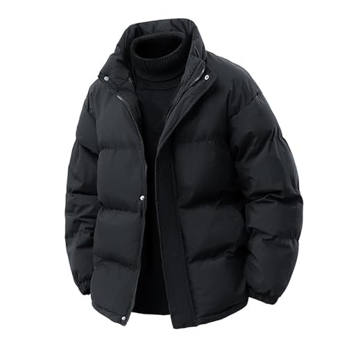 Generisch Winterjacke Herren Warm - Winter Jacket Herren Einfarbiger locker sitzender verdickter Mantel warme isolierte Winterjacke für kaltes Wetter (Black XXL)