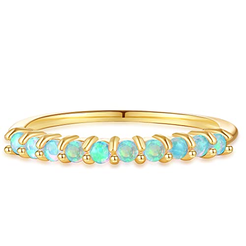 Espere Turquoise Green Half Eternity Band | Dainty Gold Ring For Stacking | Simulated Opal Ring Minimalist Jewelry [Size 6] #TOP13