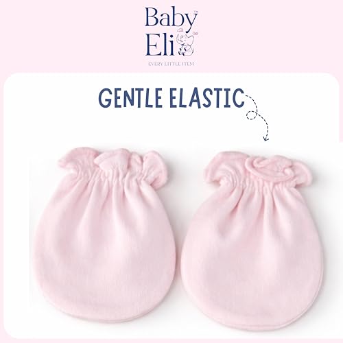 Image of Baby Eli Cotton Newborn Mittens (Picot Wrist) Set of 6 for Baby Boys & Girls 0-6 Months | Soft and Cozy Unisex Infant Gloves | Assorted Baby Hand Gloves | Adjustable Scratch Protection