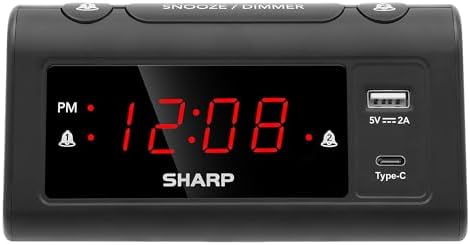 Amazon.com: Sharp Digital Alarm Clock with 2 Ultra Fast Charging USB ...