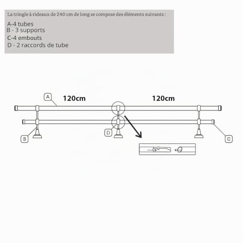 MDEKOR Tringle à rideaux 240 cm à 2 voies - Tringle à rideaux pour montage au plafond - En métal doré vieilli - Diamètre : 19 mm – vue 5