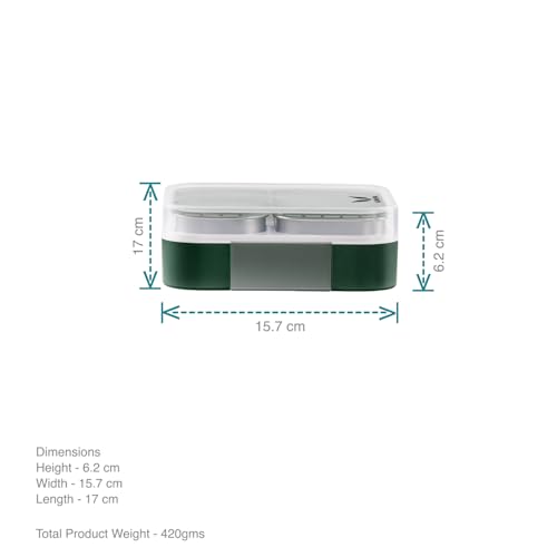 Image of VAYA Tydbyt Lunch Box for Boys, 3 Stainless Steel Containers, Slim Compact & Travel Friendly Tiffin Box for Office School, Ideal for Organized Meals, Green