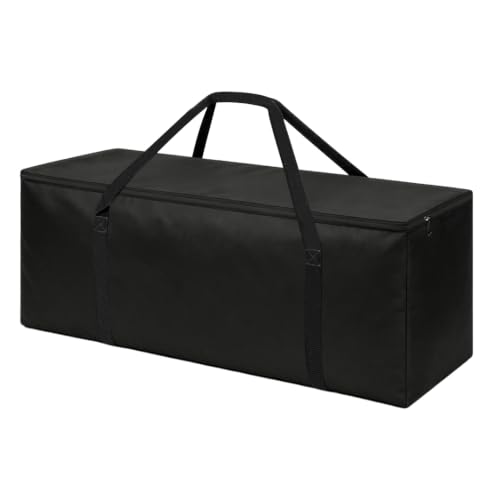 RICHIE Garden Storage Bag Furniture Seat Outdoor Cushions Covers Storage Bag with Zipper and Handles Heavy Duty Rip Proof 420D Oxford Fabric Waterproof Bag for Cushions Anti-UV Black130x32x50cm