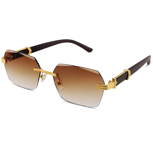 LOJUDI Rimless Sunglasses Women Men - Rectangle Frameless Fashion Tinted Gradient Vintage Sun Glasses Ladies Shades UV400 Protection - Gradient Brown Lens
