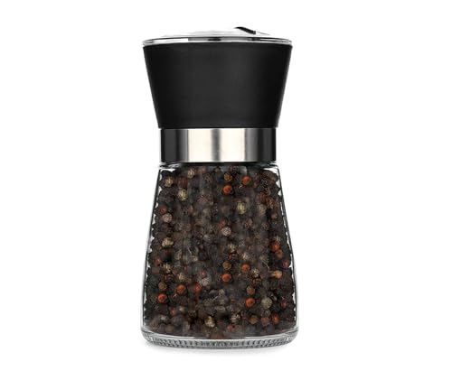 Salt and Pepper Grinder, Plastic Salt Manual Pepper Mills with Adjustable Coarseness for Spices and Seeds Fits in Home, Kitchen, Outdoor(No Salt and Peppercorns) (Black Medium 1PCS)