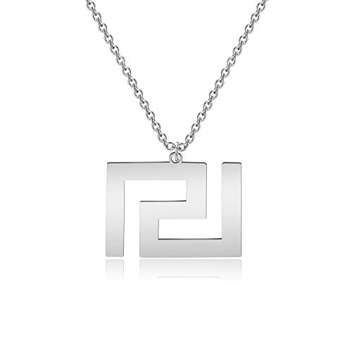 Meander Pendant Greek Symbol Stainless Steel Jewelry Greek Key Necklace Geometric Emblem Charm Necklace