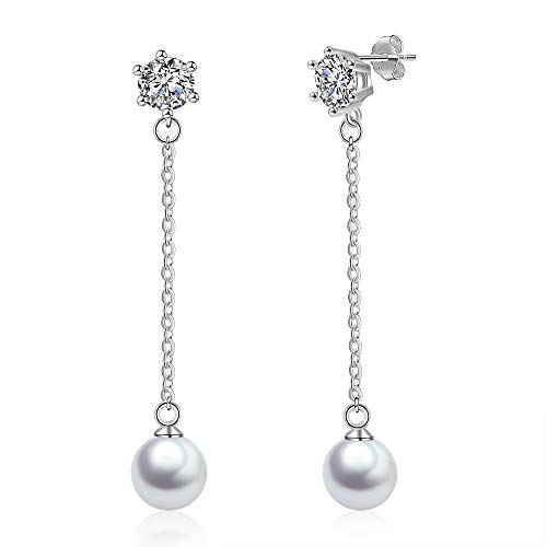 Boucles d'oreilles pendantes en argent 925 avec perles fines