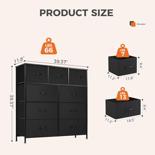 image for Sweetcrispy Dresser for Bedroom with 9 Storage Drawers, Tall Large Fab