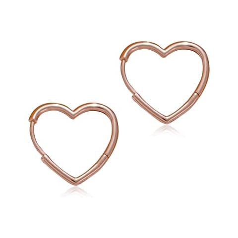 Pendientes aro corazón plata de ley S925 Chapado en oro rosa para mujer niña hombre Cover