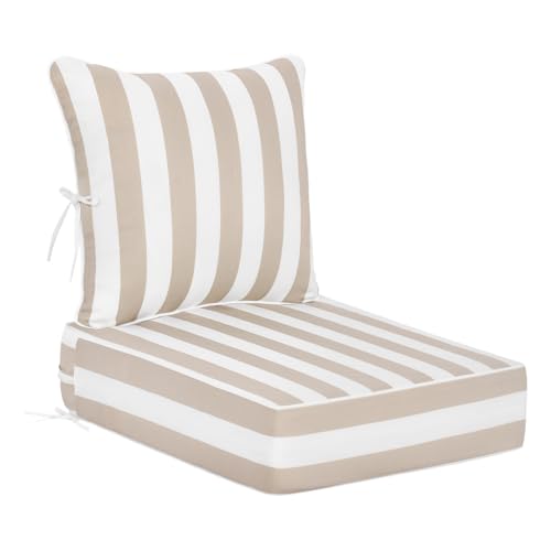 6 Inch Thick Olefin Deep Seat Cushion, Patio Cushion Beige Stripe 23x26
