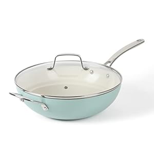 Martha Stewart Lockton 12" Essential Multipurpose Heavy Gauge Aluminum Frypan/Wok Pan w/PFA Free Premium Ceramic Nonstick Interior - Martha Blue Martha Stewart Lockton 12 Essential Multipurpose Heavy Gauge Aluminum FrypanWok Pan wPFA Free Premium Ceramic Nonstick Interior Martha Blue